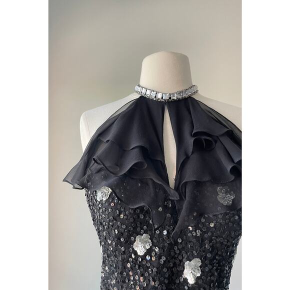 Vintage 1990s Y2K Black Sequins Halter Dress by Scala XS/S - Picture 5 of 9